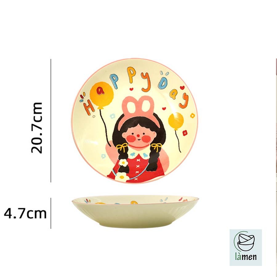 [ Bảo Hành Bể Vỡ ] Đĩa Sứ Tròn Cao Cấp, In Hình Ngộ Nghĩnh, Màu Sắc Tươi Sáng SET007