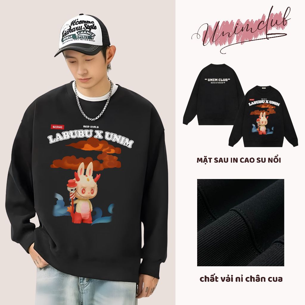 [ Nỉ Chân Cua ] Ao Sweater Labubu RED EVIL Quỷ Lửa IN 6D Monsters Hottrend Form Unisex Vải Nỉ Chân Cua 350 Gsm - S05