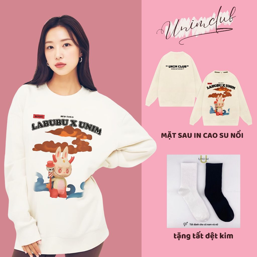 [ Nỉ Chân Cua ] Ao Sweater Labubu RED EVIL Quỷ Lửa IN 6D Monsters Hottrend Form Unisex Vải Nỉ Chân Cua 350 Gsm - S05