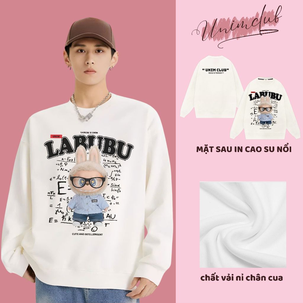 [ Vải Nỉ Chân Cua ] Ao Sweater Labubu NERD BOY IN 6D Monsters Hottrend Form Unisex Vải Nỉ Chân Cua 350 Gsm - S04