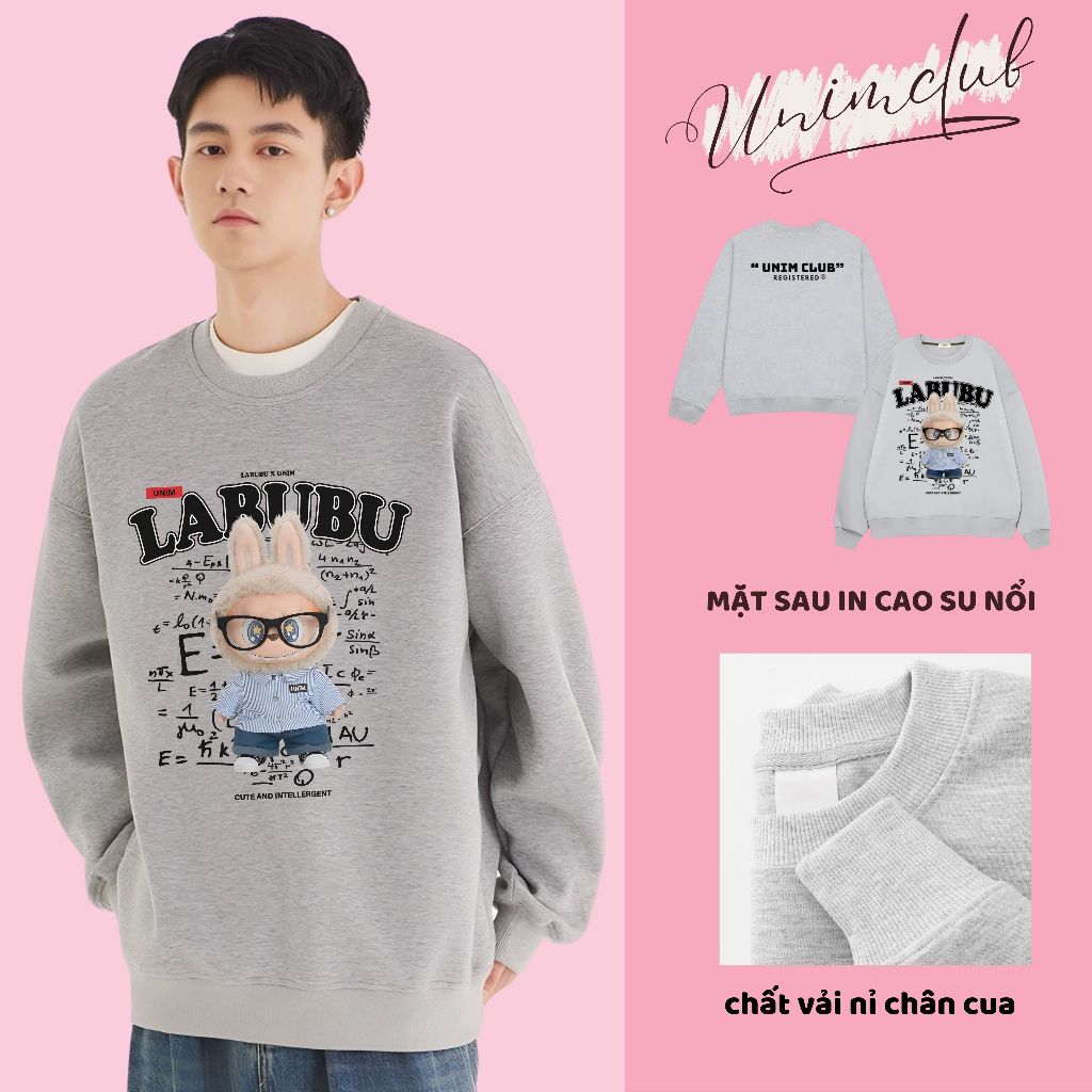 [ Vải Nỉ Chân Cua ] Ao Sweater Labubu NERD BOY IN 6D Monsters Hottrend Form Unisex Vải Nỉ Chân Cua 350 Gsm - S04