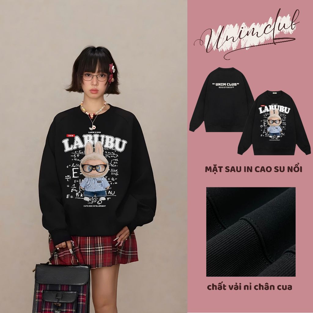 [ Vải Nỉ Chân Cua ] Ao Sweater Labubu NERD BOY IN 6D Monsters Hottrend Form Unisex Vải Nỉ Chân Cua 350 Gsm - S04