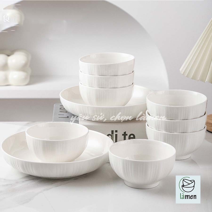 [ Bảo Hành Bể Vỡ ] Bát Sứ Bát Ăn Cơm Màu Trắng Basic Đơn Giản SET010