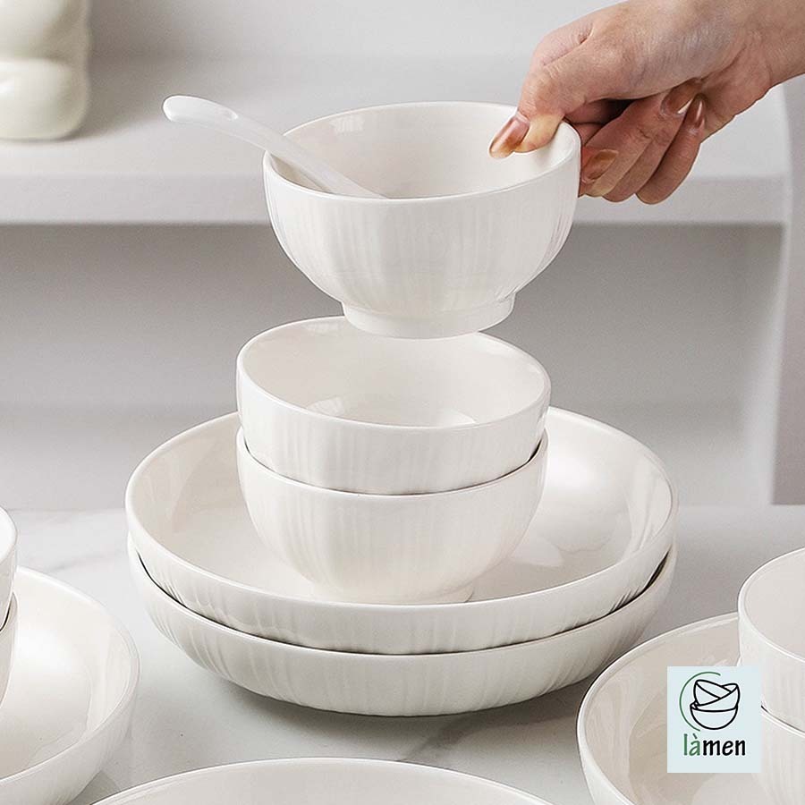 [ Bảo Hành Bể Vỡ ] Bát Sứ Bát Ăn Cơm Màu Trắng Basic Đơn Giản SET010
