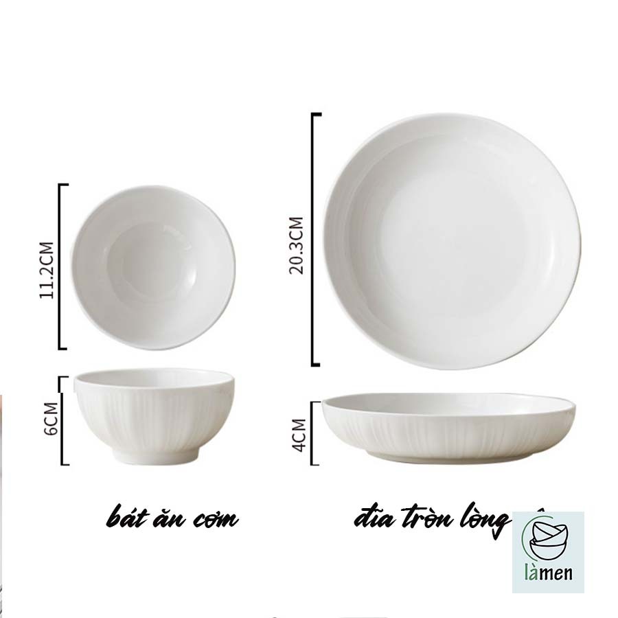 [ Bảo Hành Bể Vỡ ] Bát Sứ Bát Ăn Cơm Màu Trắng Basic Đơn Giản SET010