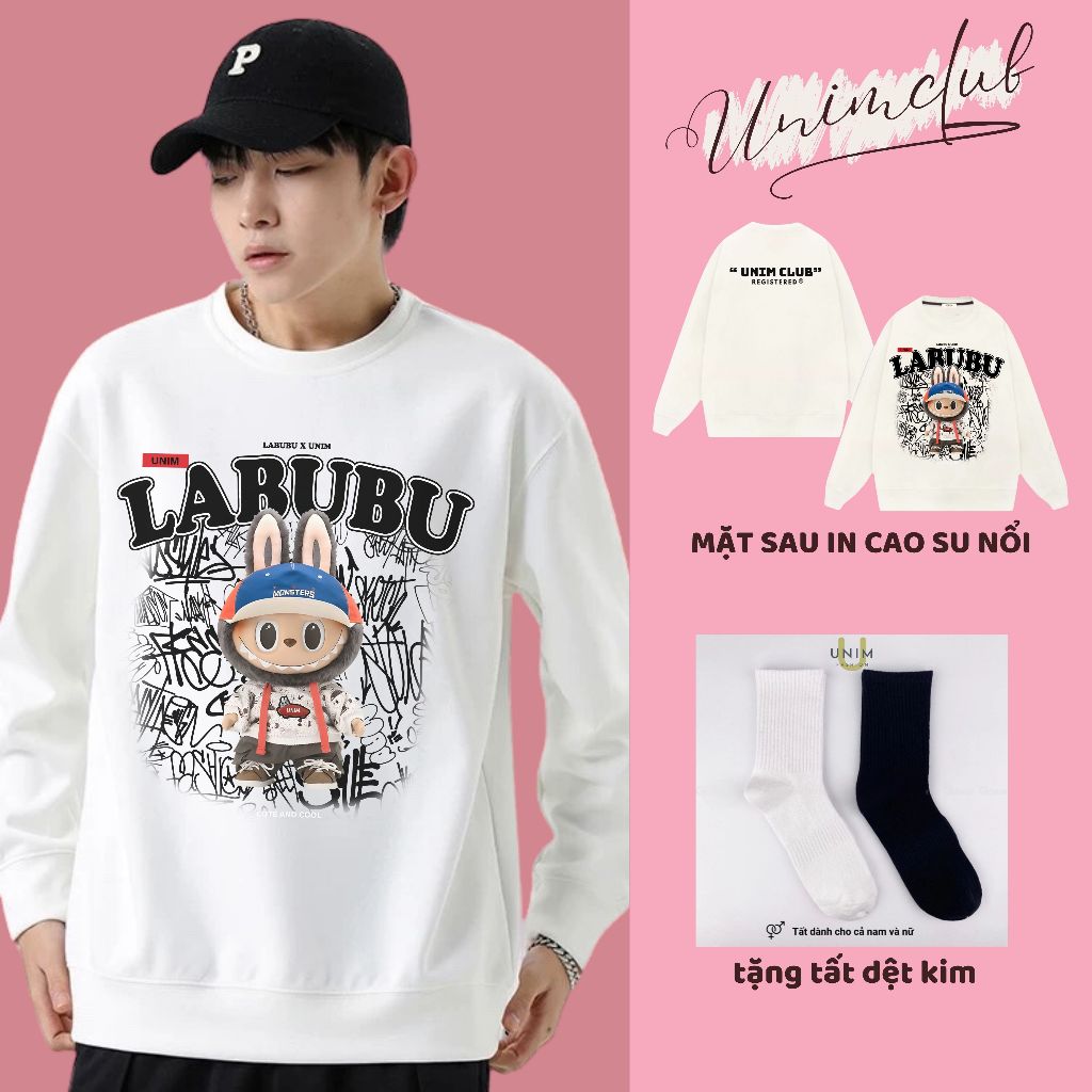 [ Nỉ Chân Cua ] Ao Sweater Labubu STREET STYLE IN 6D Monsters Hottrend Form Unisex Vải Nỉ Chân Cua 350 Gsm Cao Cấp - S01