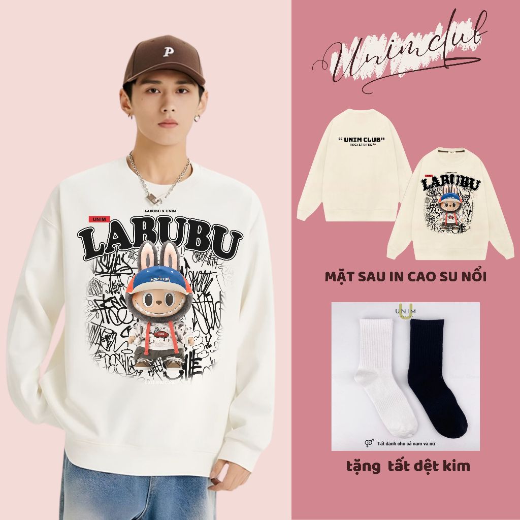 [ Nỉ Chân Cua ] Ao Sweater Labubu STREET STYLE IN 6D Monsters Hottrend Form Unisex Vải Nỉ Chân Cua 350 Gsm Cao Cấp - S01