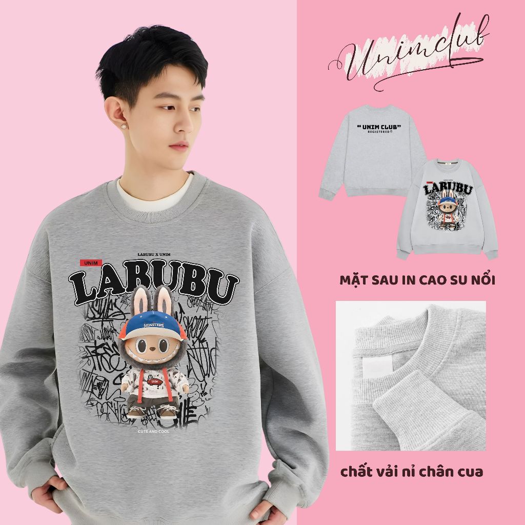 [ Nỉ Chân Cua ] Ao Sweater Labubu STREET STYLE IN 6D Monsters Hottrend Form Unisex Vải Nỉ Chân Cua 350 Gsm Cao Cấp - S01