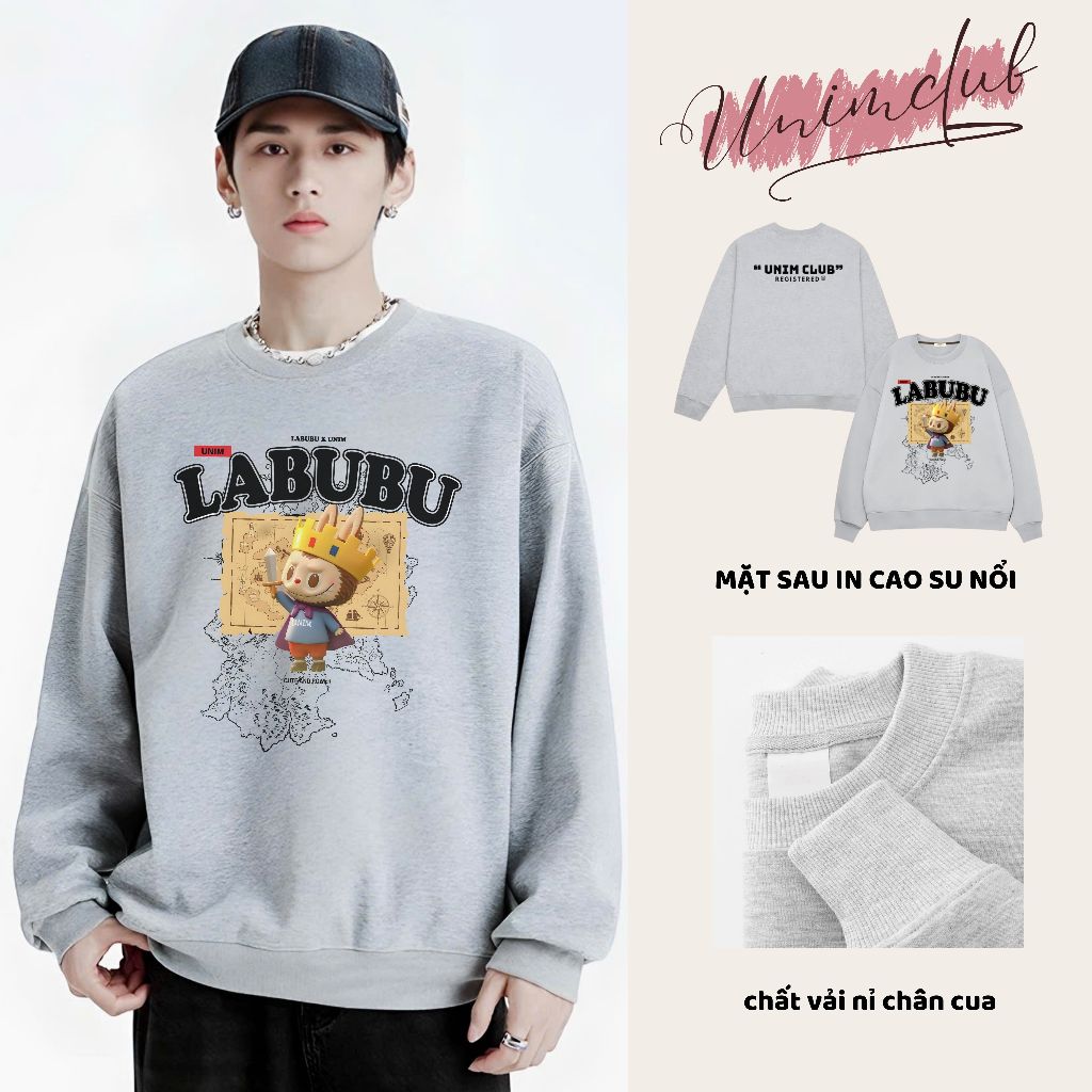 [Nỉ Chân Cua] Áo Sweater Labubu THE KING IN 6D Monsters Hottrend Form Unisex Vải Nỉ Chân Cua 350 Gsm - S02