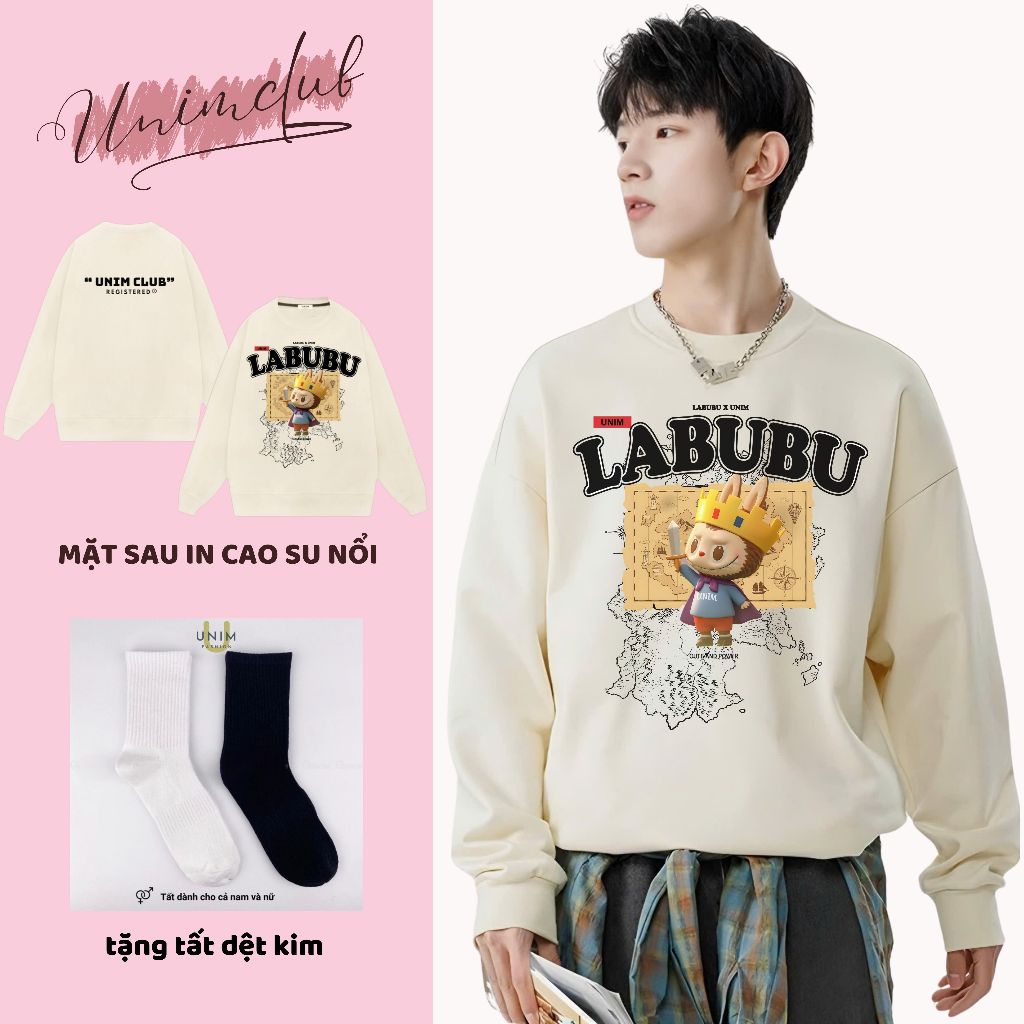 [Nỉ Chân Cua] Áo Sweater Labubu THE KING IN 6D Monsters Hottrend Form Unisex Vải Nỉ Chân Cua 350 Gsm - S02
