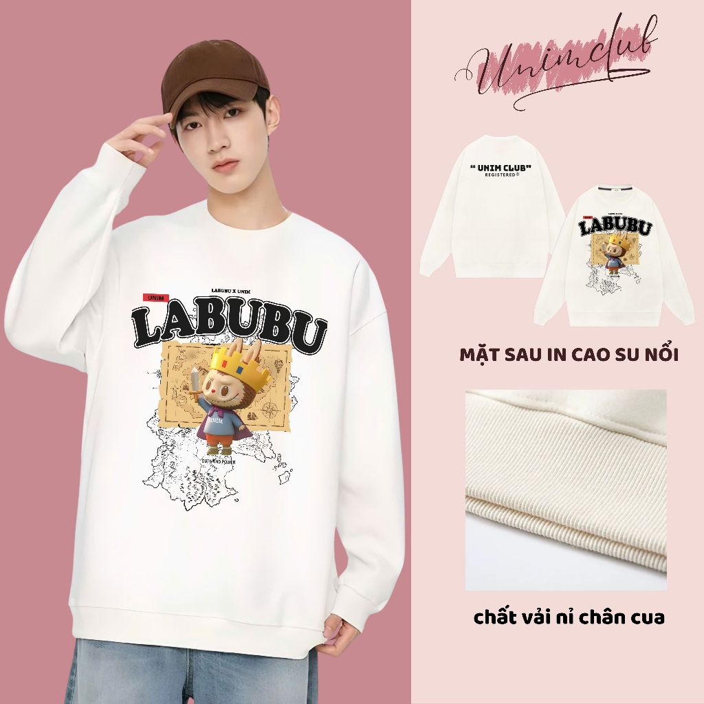 [Nỉ Chân Cua] Áo Sweater Labubu THE KING IN 6D Monsters Hottrend Form Unisex Vải Nỉ Chân Cua 350 Gsm - S02