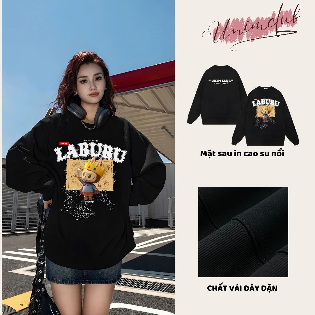 [Nỉ Chân Cua] Áo Sweater Labubu THE KING IN 6D Monsters Hottrend Form Unisex Vải Nỉ Chân Cua 350 Gsm - S02