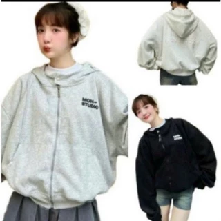 Áo Khoác Hoodie BOXY Zip, Có Nút Bấm, Hình In Dập Nổi Có Túi Trong Thời Trang Thu Đông 2024 Carnation