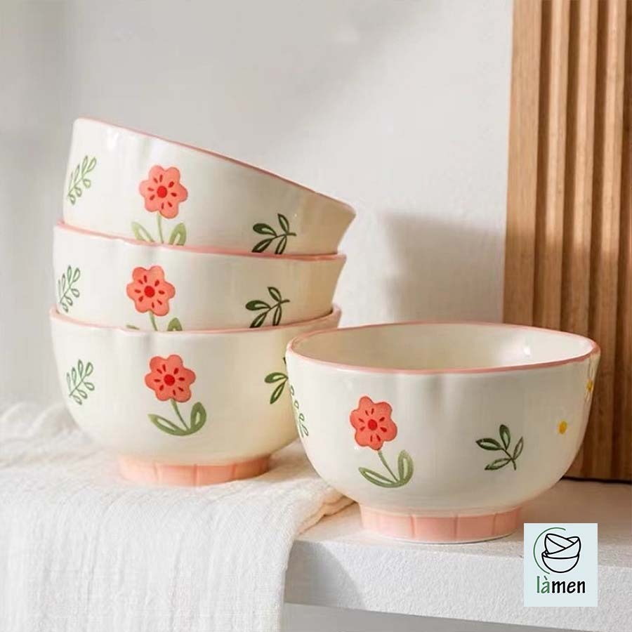 [ Bảo Hành Bể Vỡ ] Bộ Bát Đĩa Sứ Cao Cấp, Bát Sứ Họa Tiết Hoa Hồng Dễ Thương SET008