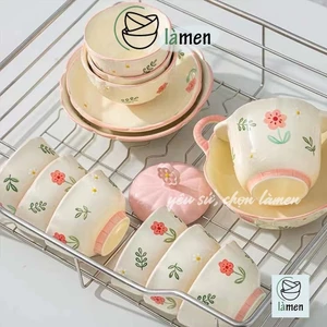 Bộ Bát Đĩa Sứ Cao Cấp, Bát Sứ Họa Tiết Hoa Hồng Dễ Thương SET008