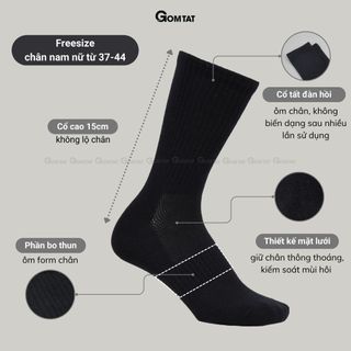 Hộp 5 đôi tất nam nữ cổ cao GOMTAT thoáng khí, vớ trơn chất cotton khử mùi êm chân - PRI-2505-CB5