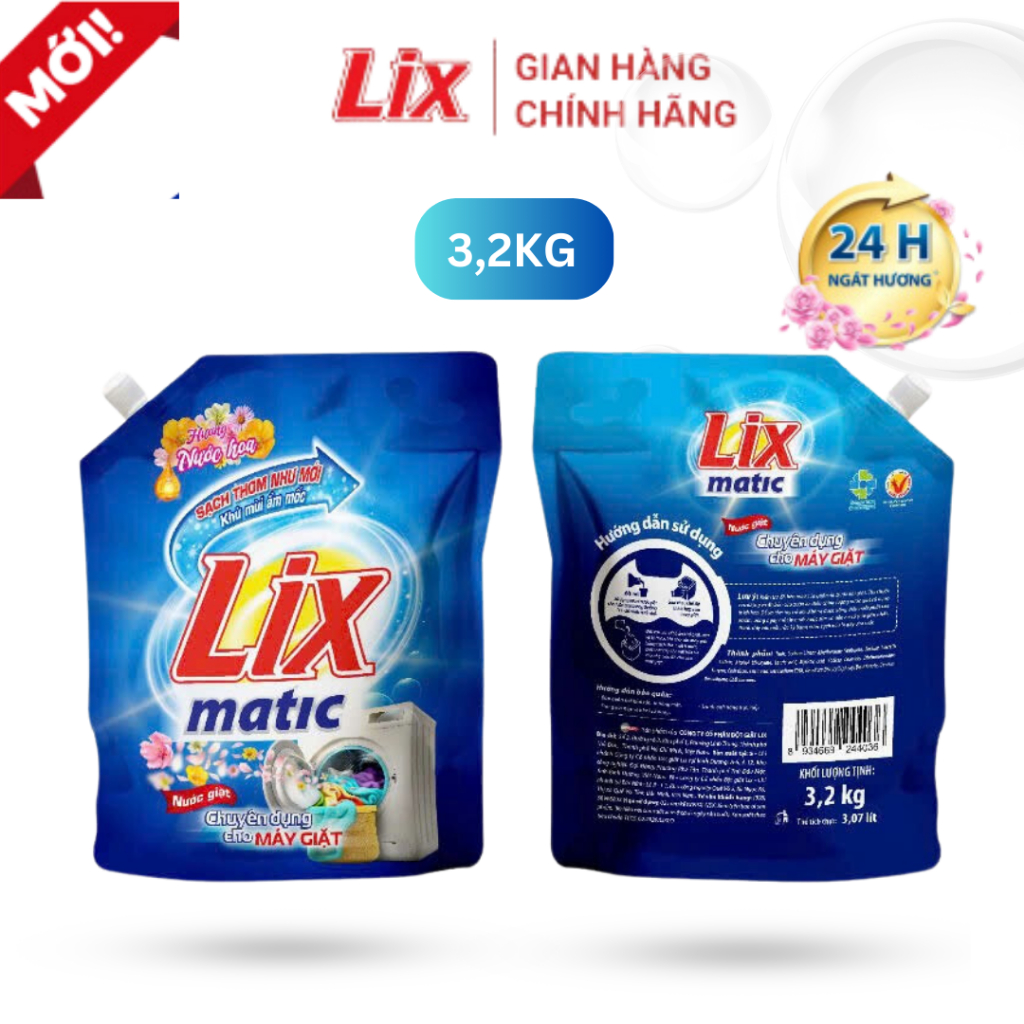 Ảnh Nước giặt Lix Matic hương nước hoa túi 3.2kg giặt tẩy mọi vết bẩn cứng đầu máy giặt cửa trước NGM04 - Lixco Việt Nam 1