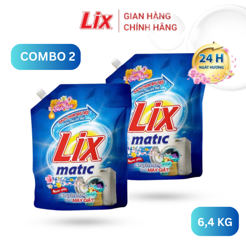 Ảnh Combo 2 túi nước giặt Lix Matic hương nước hoa  3.2kg giặt tẩy mọi vết bẩn cứng đầu dùng cho máy giặt cửa trước 2C-NGM04 2