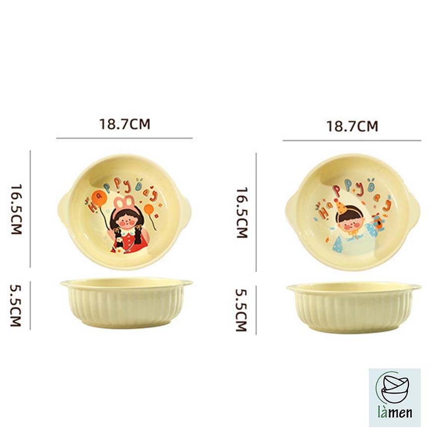 [ Bảo Hành Bể Vỡ ] Bát Tô Sứ Có Tay Cầm, Ăn Cơm, Ăn Mì, In Hình Dễ Thương SET007