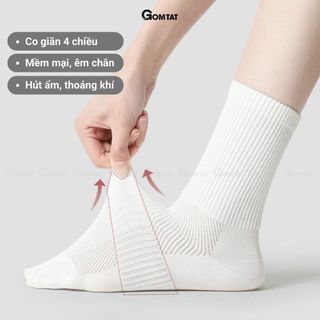 Hộp 10 đôi tất cao cổ GOMTAT mẫu trơn basic, vớ nam nữ chất cotton khử mùi êm chân - PRI-2505-CB10