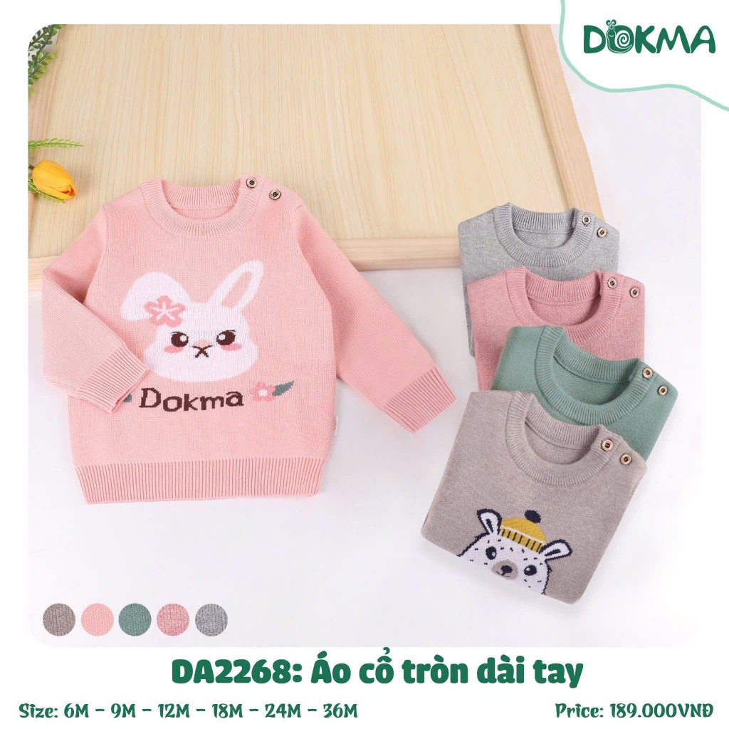 (6-13kg, 3-36M) Áo Len Cổ Tròn Dài Tay Dokma Hoạ Tiết Đáng Yêu Cho Bé DA2268