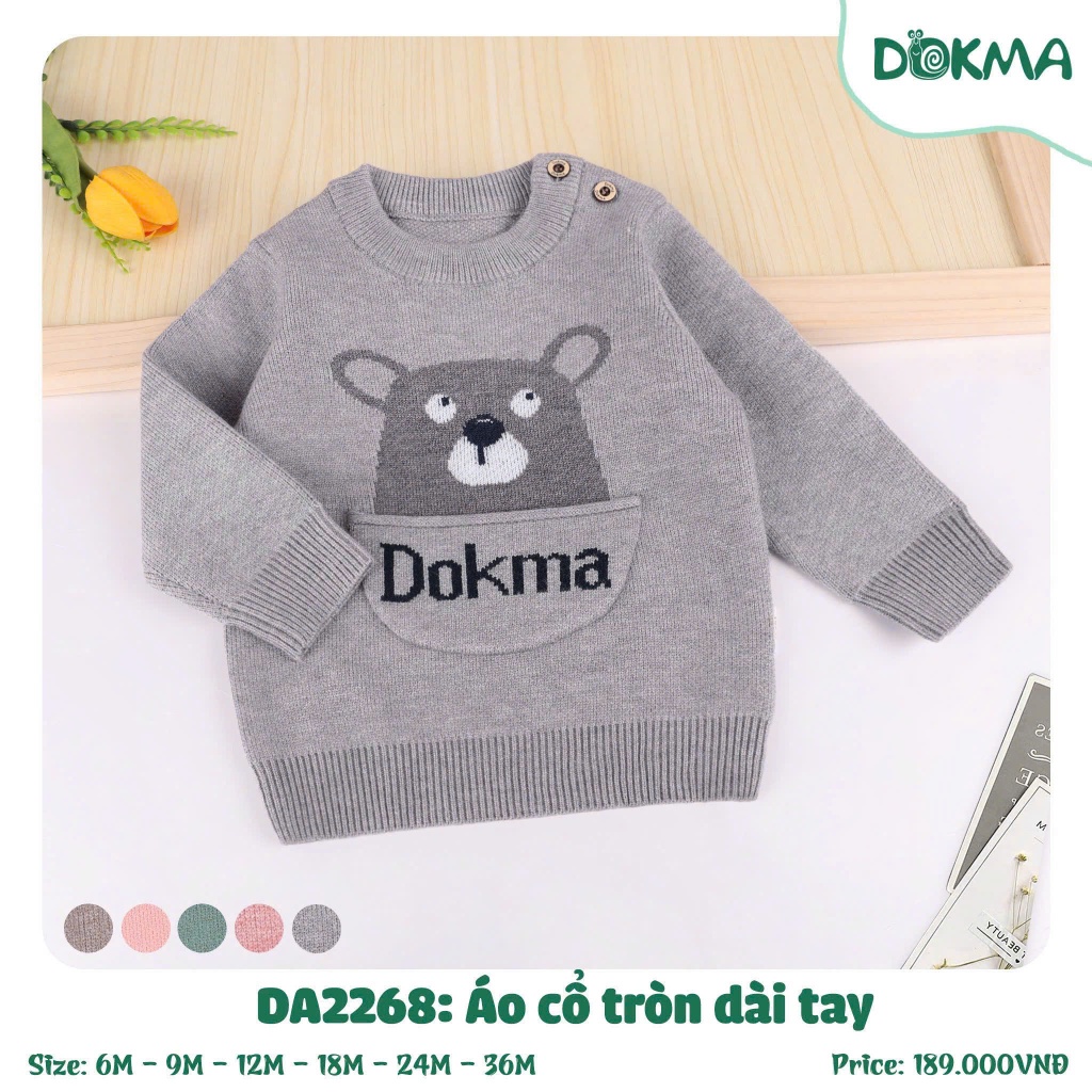 (6-13kg, 3-36M) Áo Len Cổ Tròn Dài Tay Dokma Hoạ Tiết Đáng Yêu Cho Bé DA2268