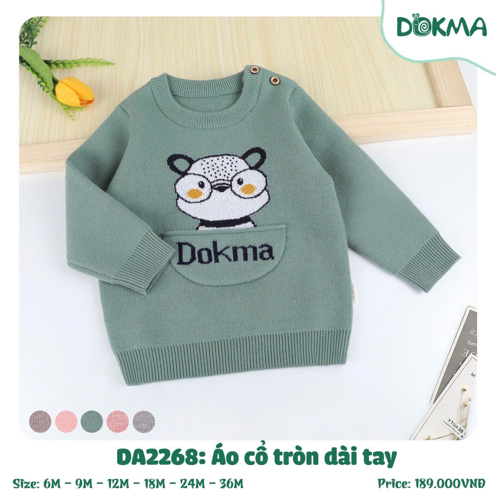 (6-13kg, 3-36M) Áo Len Cổ Tròn Dài Tay Dokma Hoạ Tiết Đáng Yêu Cho Bé DA2268