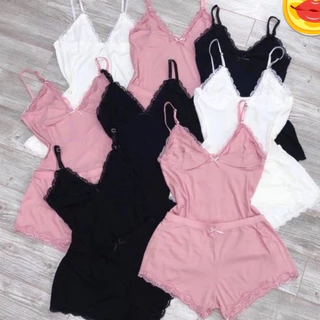 mẫu mới*Bộ ngủ 2 dây chất lanh thun tăm phối ren cực đẹp siêu mát