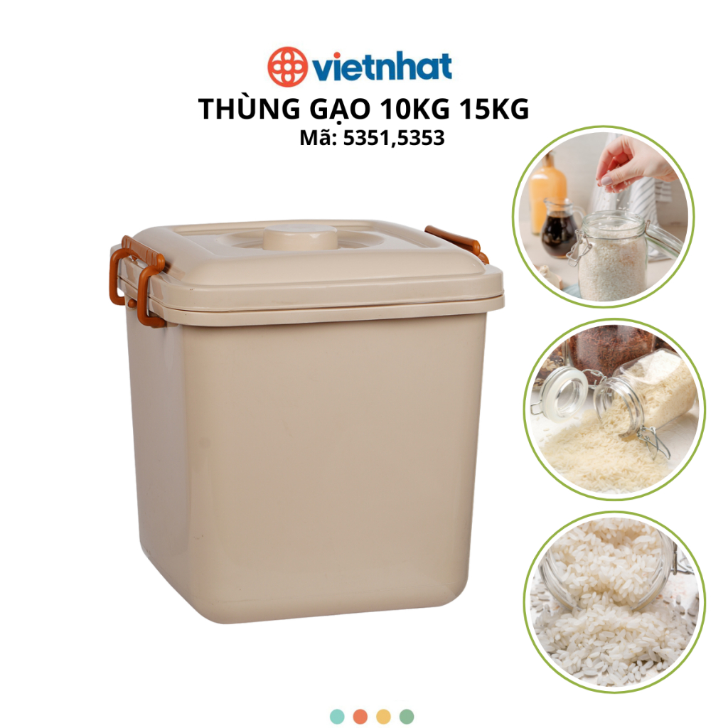 Thùng Đựng Gạo 10kg 15kg Chính Hãng VIỆT NHẬT (Mã 5351,5353)