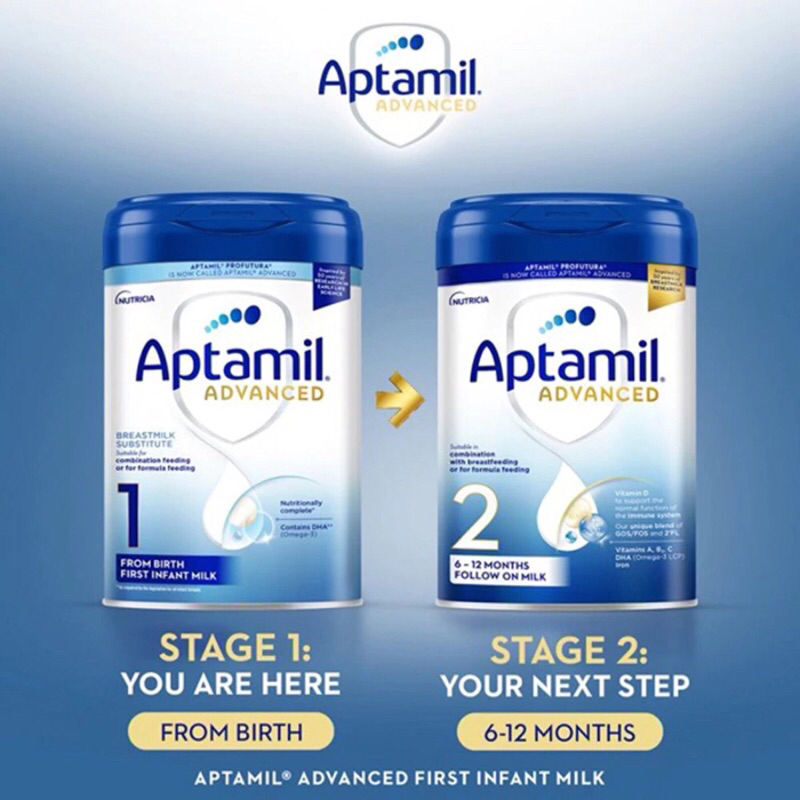 Sữa Bột Aptamil Advanced Anh Tăng Cường Đề Kháng Cho Bé Phát Triển Toàn Diện Số 1,2,3 800g