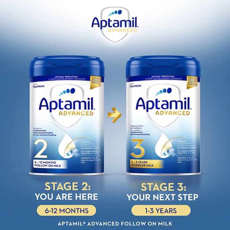 Sữa Bột Aptamil Advanced Anh Tăng Cường Đề Kháng Cho Bé Phát Triển Toàn Diện Số 1,2,3 800g