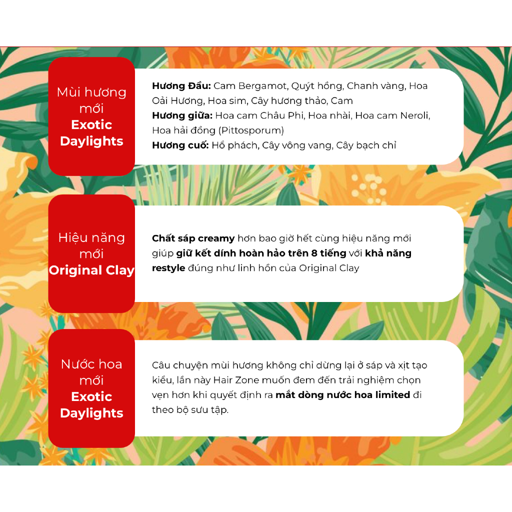 Tropical vibes 2024 Original Clay hương nước hoa phiên bản Exotic Daylight sáp vuốt tóc nam Hairzone