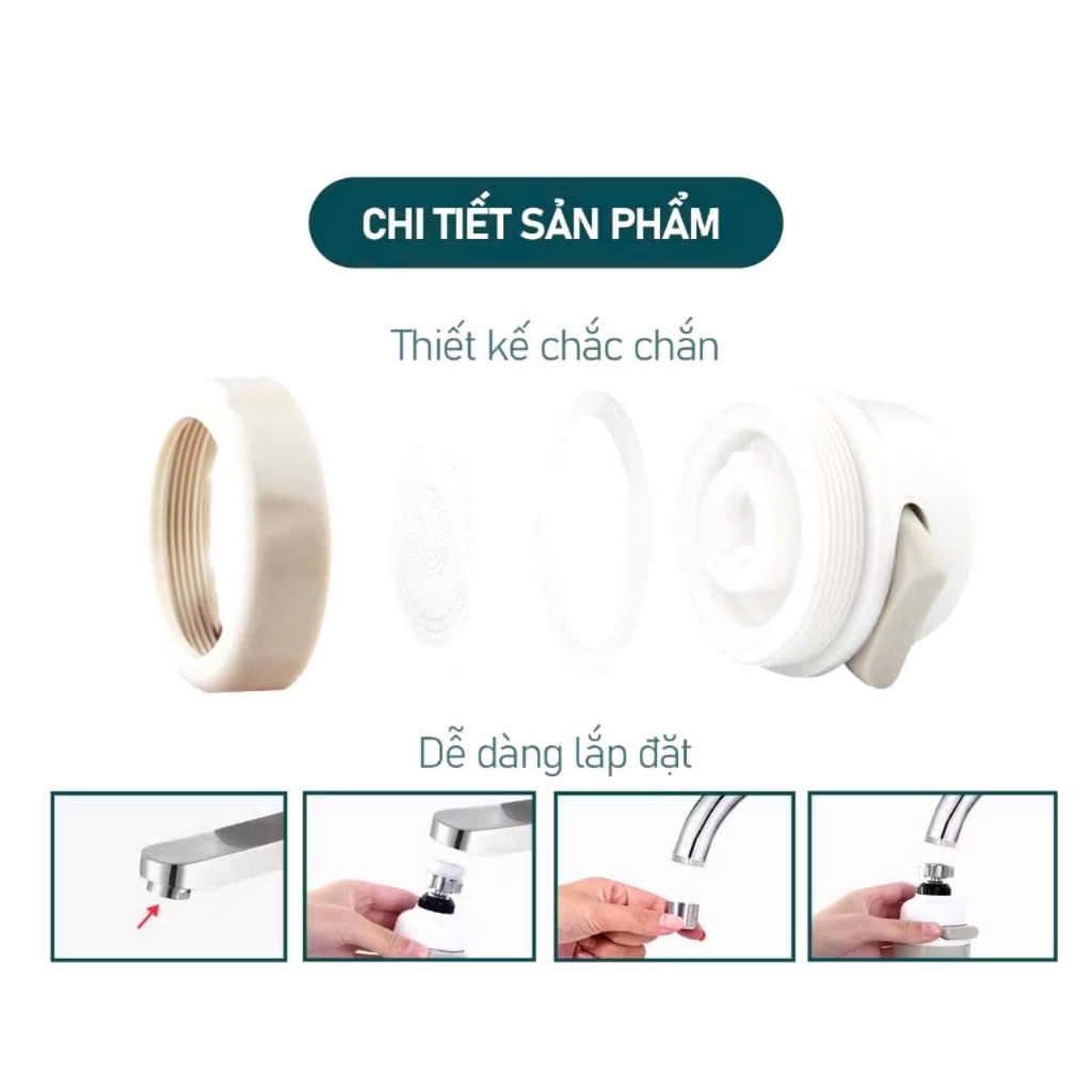 VÒI NƯỚC TĂNG ÁP- Đầu vòi rửa bát tăng áp chống bắn nước- có 2 chế độ nước xoay 360 độ - MA: DAUVOITANGAP3