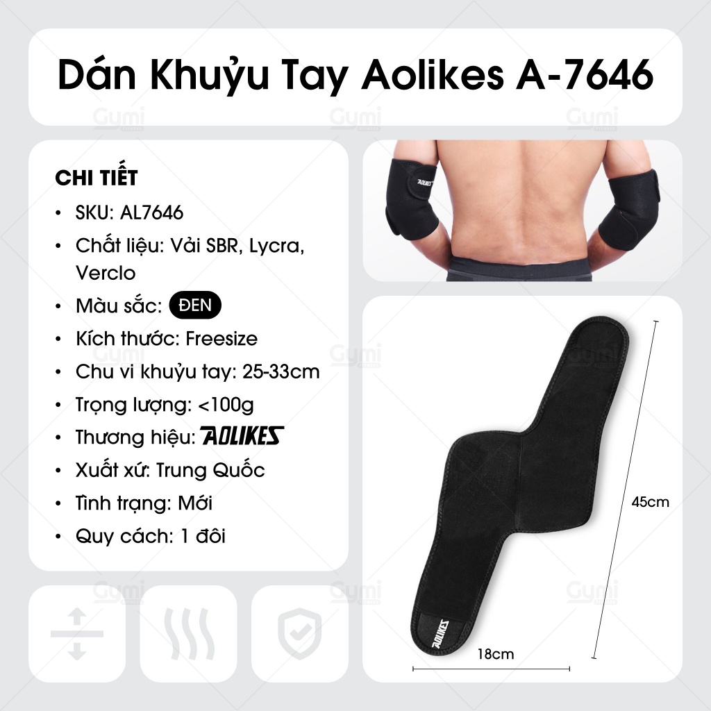 [1 Đôi] Dán Khuỷu Tay Aolikes A-7646 - Bảo Vệ Khuỷu Tay Cao Cấp Chính Hãng - AL7646