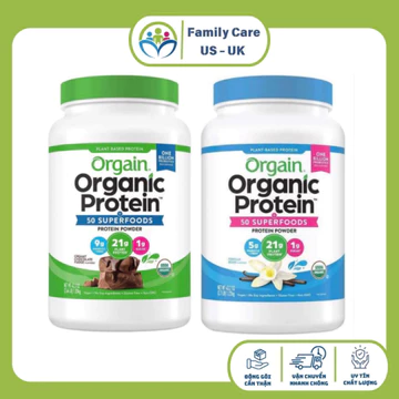 Bột protein hữu cơ Orgain Organic Protein & Superfoods vị vani, socola 1,2kg