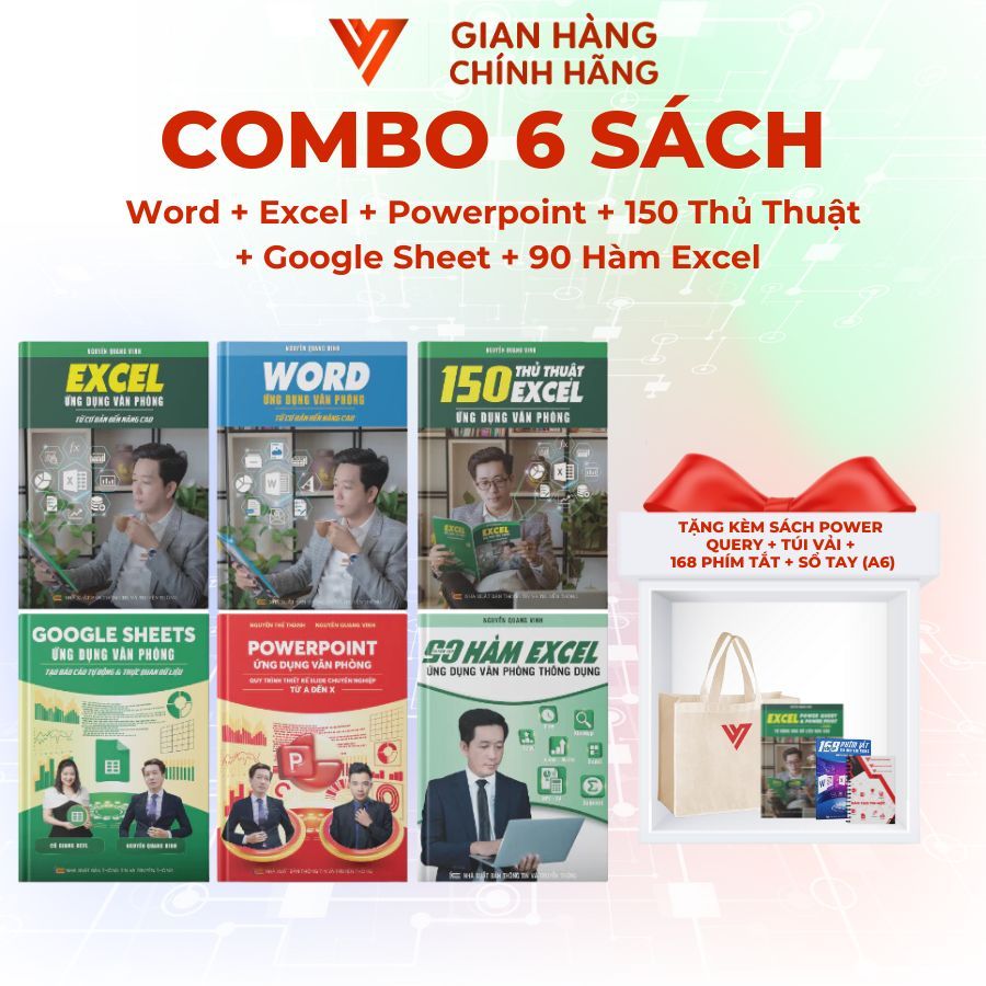 Combo 6 Sách Word - Excel - Powerpoint - Google Sheet - 150 TT - 90 Hàm ...