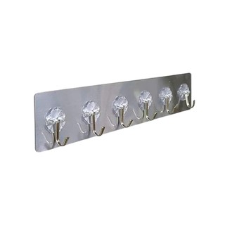THANH 6 MÓC TREO TƯỜNG INOX,  Thanh Kim Loại Dán Tường 6 Móc Treo Đồ - MA: MOCTREODO