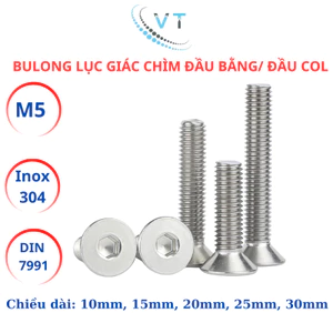 Bulong lục giác đầu bằng, lục giác đầu col Inox304 M5 (5li) dài từ 10mm - 30mm.