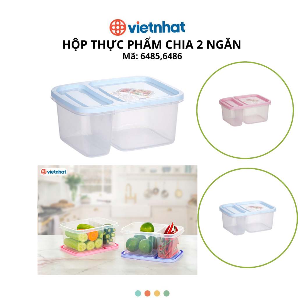 Combo 5 Hộp đựng thực phẩm 2 ngăn, Hộp lạnh bảo quản thực phẩm Chính Hãng VIỆT NHẬT (Mã 6485,6486)