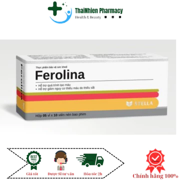 Viên uống Ferolina bổ sung sắt acid folic và vitamin b12 cho quá trình tạo máu (hộp 50 viên)