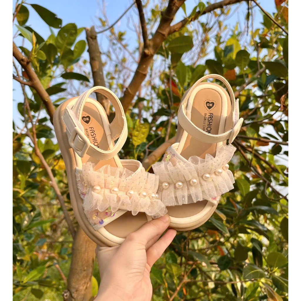 sandal bé gái dép quai hậu cho bé nhún bèo xinh xắn đính ngọc công chúa mẫu mới êm chân nhẹ QCCC có hộp A9319 ( ảnh thật