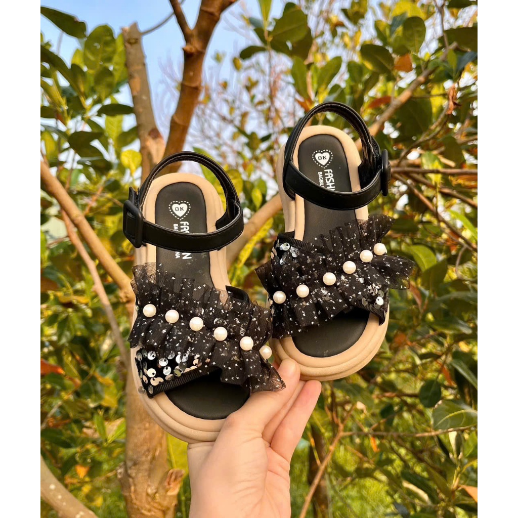sandal bé gái dép quai hậu cho bé nhún bèo xinh xắn đính ngọc công chúa mẫu mới êm chân nhẹ QCCC có hộp A9319 ( ảnh thật