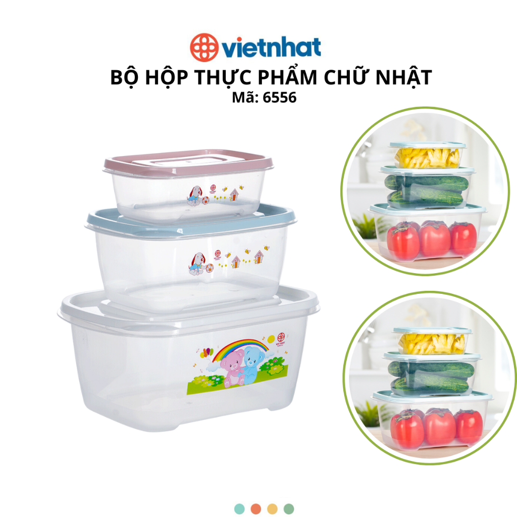 Bộ 3 Hộp Đựng Thực Phẩm Bảo Quản Tươi, Hộp Lạnh trong suốt có nắp kín Chính Hãng VIỆT NHẬT (Mã 6556)