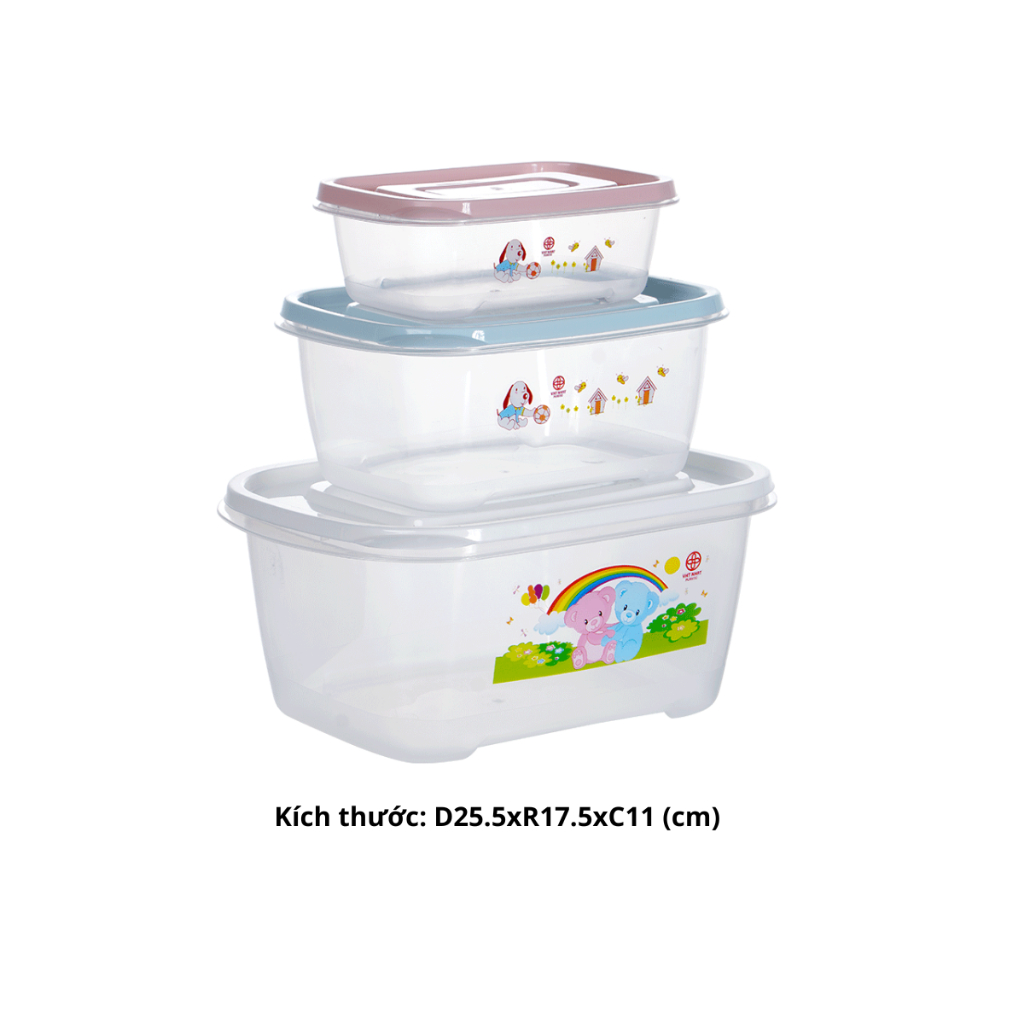 Bộ 3 Hộp Đựng Thực Phẩm Bảo Quản Tươi, Hộp Lạnh trong suốt có nắp kín Chính Hãng VIỆT NHẬT (Mã 6556)