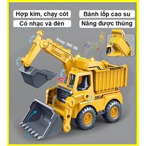 Đồ chơi mô hình xe xúc ủi nâng được thùng bằng hợp kim và nhựa, có nhạc và đèn, chạy cót, kích thước lớn