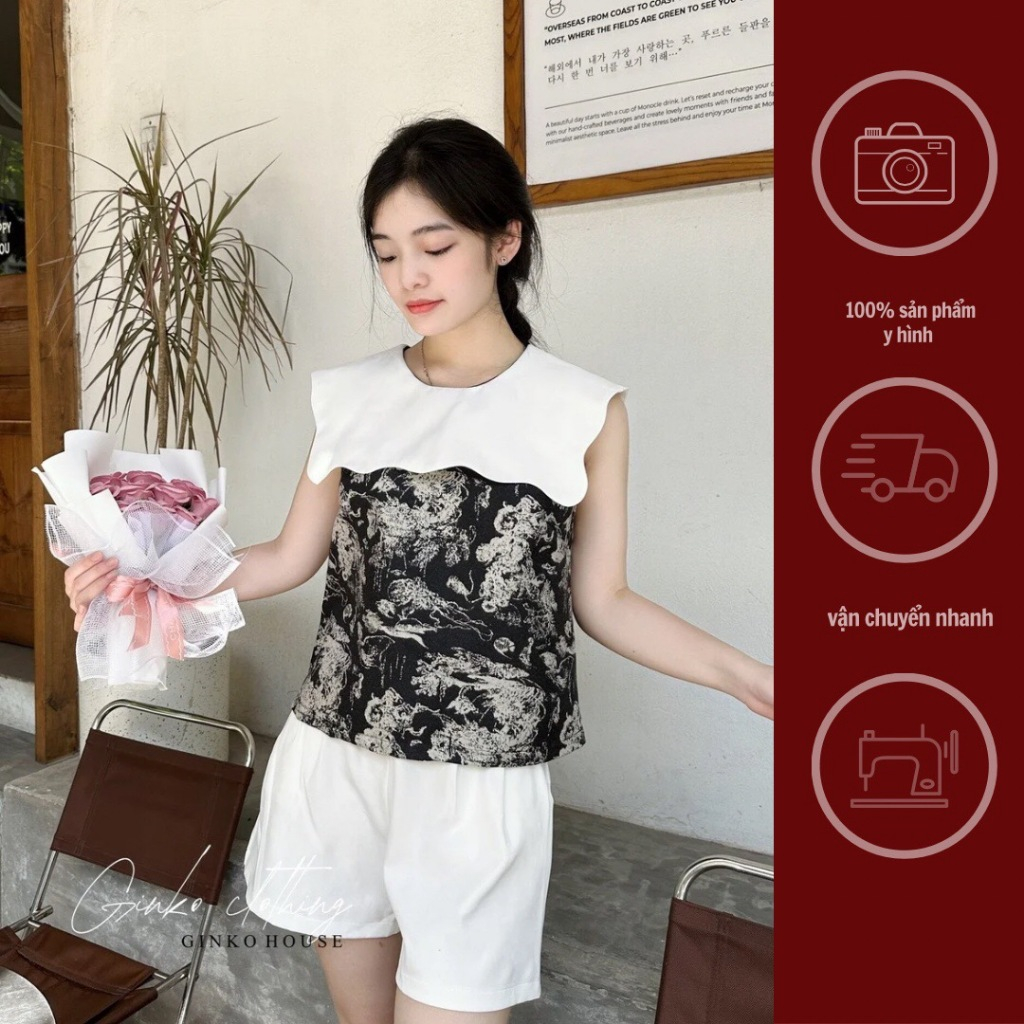 GINKO CLOTHING_Set cổ vuông sóng cầu kì xinh đẹp phong cách tiểu thư_set2409
