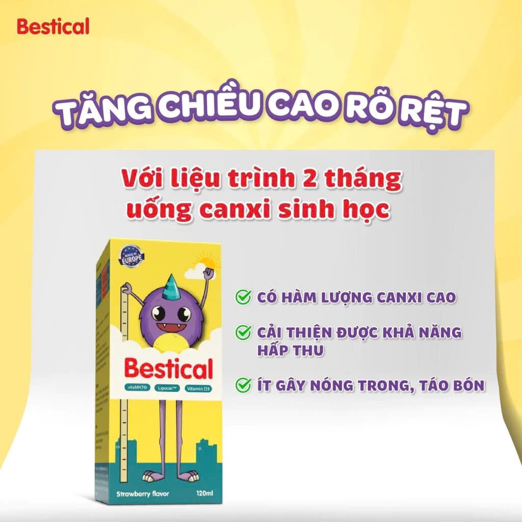 Bestical Bổ Sung Canxi Sinh Học Và Vitamin D3k2 Giúp Tăng Chiều Cao Vượt Trội Cho Bé Hộp 120ml