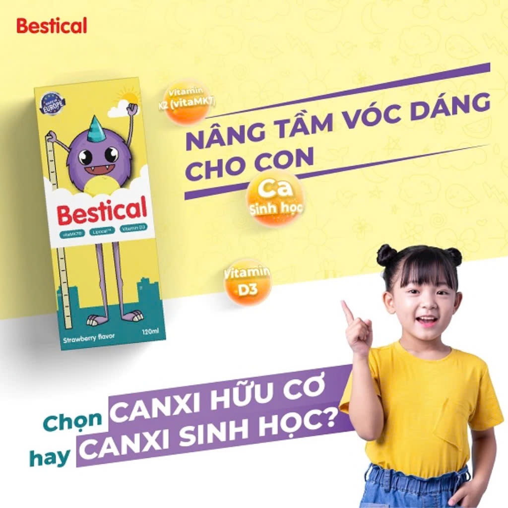 Bestical Bổ Sung Canxi Sinh Học Và Vitamin D3k2 Giúp Tăng Chiều Cao Vượt Trội Cho Bé Hộp 120ml