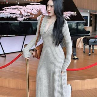 Váy nữ midi dài tay len tăm đũa cúc cổ HCOM2756, đầm nữ dáng dài xòe thiết kế ôm body tôn dáng siêu xinh YuuMi Style