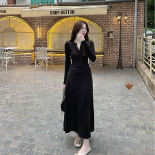 Váy nữ midi dài tay len tăm đũa cúc cổ HCOM2756, đầm nữ dáng dài xòe thiết kế ôm body tôn dáng siêu xinh YuuMi Style